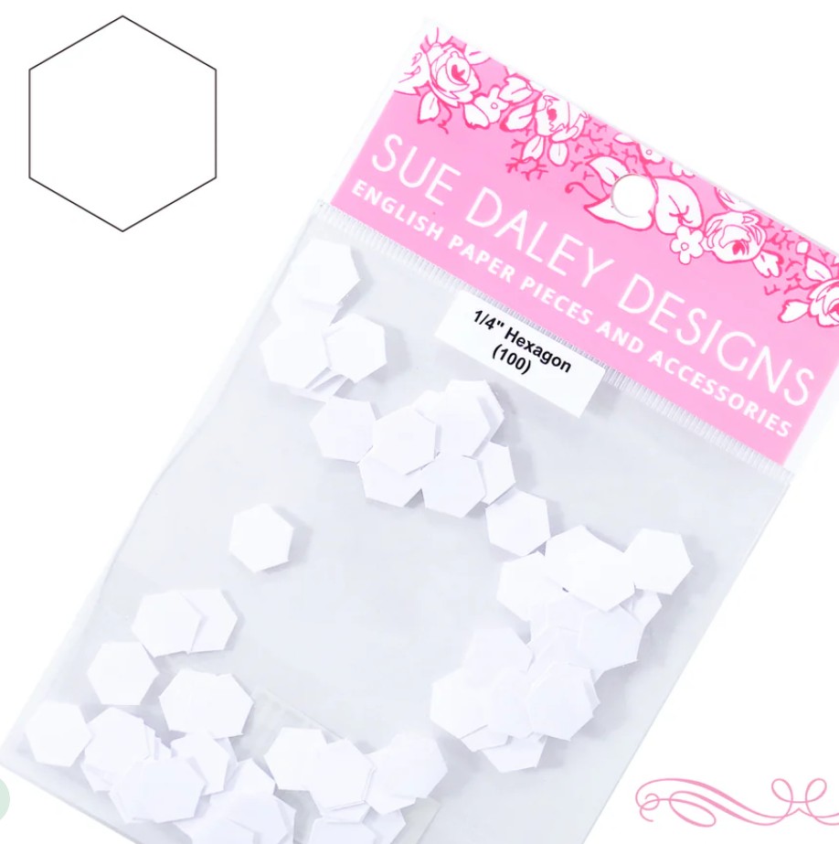 1/4" Hexagon 100/pkt - Patchwork with Busyfingers by Sue Daley Designs