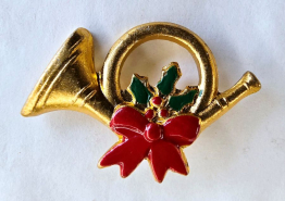 Christmas French Horn Enamelled Button