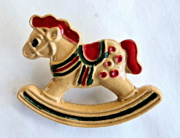 Christmas Rocking Horse Enamelled Button