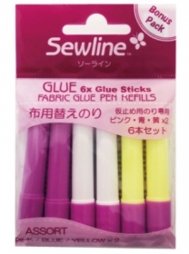 Sewline Fabric Glue Pen Refills - 6/pkt Assorted Colours