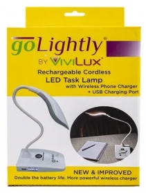 goLightly® by ViviLux LED Task Lamp with Wireless Phone Charger + USB Charging Port + Rechargeable Battery