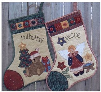 Santa's Christmas Stockings - Bear and Angel by Suzanne Gray