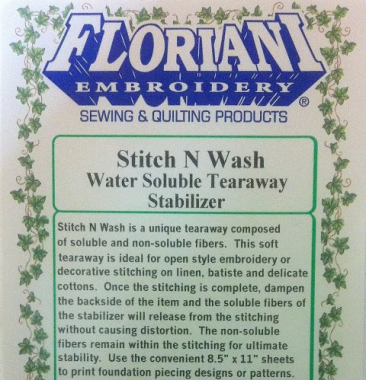 Floriani Stitch N Wash Stabilizer 1.5oz - 25 Sheets Pkt