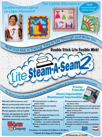 Lite Steam-A-Seam2 - Double Stick Lite Fusible Web - 5 sheets pack