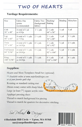 Two of Hearts - A Hearts and More Quilt Pattern by Sue Pelland Designs
