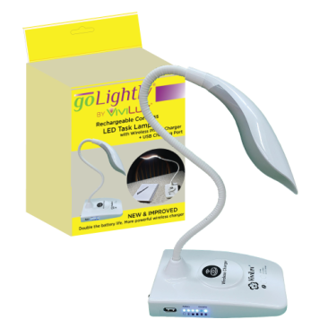 goLightly® by ViviLux LED Task Lamp with Wireless Phone Charger + USB Charging Port + Rechargeable Battery