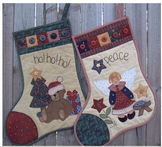 Santa's Christmas Stockings - Bear and Angel - Hooley Dooley Artworks